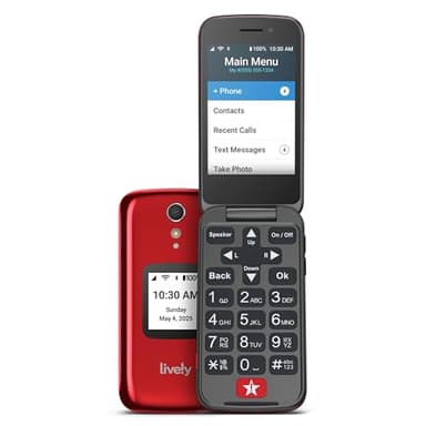 LIVELY Jitterbug Flip Cell Phone for Seniors - Not Compatible with Other Wireless Carriers - Must Be Activated Phone Plan - No SIM Needed - Flip2 Red