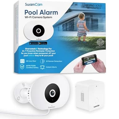 SwamCam Pool Alarm Wi-Fi Camera System – ASTM F2208 Certified – Smart Pool Safety for In-ground & Above-Ground Pools – Real-Time Alerts & Live View (Camera & Simple Alarm Only)