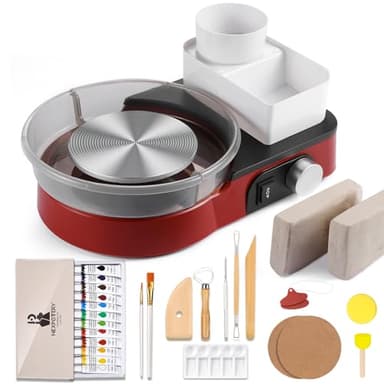 Pottery Wheel for Kids Adults and Beginners - Complete Pottery Set with 6" Turntable with Two-Way Rotation, 2.2lb Clay, Art Supplies Sculpting Tools, Craft Gifts for Teens Adults (Red)