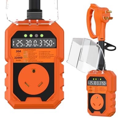 22000J RV Surge Protector 30 Amp with Auto Shutoff & Reset, LED Display Real-Time Circuit Analyzer for Camper Travel Trailers, RV Adapter Plug with Waterproof Cover