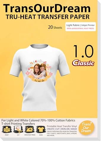 TransOurDream Heat Transfer Paper for T Shirts (20 Sheets, 8.5x11") Printable Heat Transfer Vinyl for Inkjet Printer Iron on Transfers for Light & White Fabrics (Trans-1)