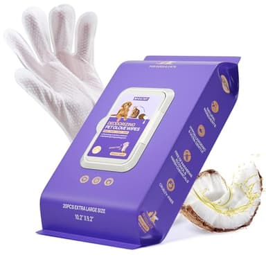 HICC PET Cleaning Deodorizing Glove Wipes for Dogs & Cats, Vet Recommended Hypoallergenic Hydrating & Nourish Fur Pet Grooming Glove Wipes, Pet Bathing Wipes for Horse Coat Care,20pcs Coconut Scent
