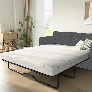 Schow Life 4 Inch Replace Pull Out Sofa Queen Mattress,Queen Size Sleeper Sofa Mattress,Ultra Soft Removable Cover, Non-Slip Bottom, Supportive Seat Pad for RV, Bed, Dorm 58 * 72 * 4 in.