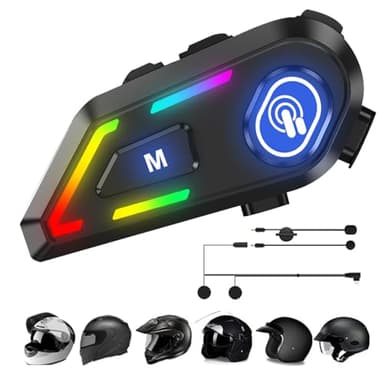 Motorcycle Helmet Bluetooth Headset, IPX6 Waterproof Ski Speakers Wireless Earphone Intercom Intercomunicador Moto 48H Playtime Stereo Music Ski Helment Headphones with Removable Mic for All Helmets