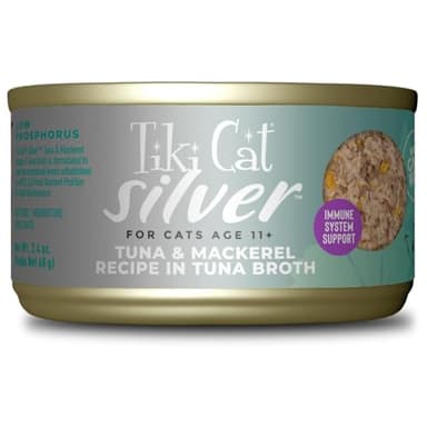 Tiki Cat Silver Wet Cat Food for Seniors, Tuna & Mackerel, 2.4 oz. Cans (12 Count)