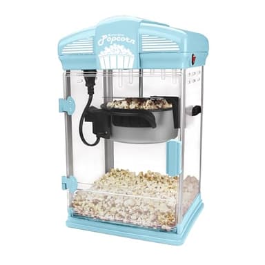 West Bend Stir Crazy Movie Theater Popcorn Popper, Gourmet Popcorn Maker Machine with Nonstick Popcorn Kettle, Measuring Tool and Popcorn Scoop for Popcorn Machine, 4 Qt., Blue