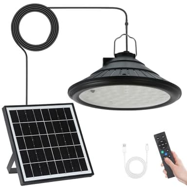 Solar Chicken Coop Light with Remote, Outdoor IP66 Waterproof Pendant, 4500mAh Rechargeable Solar Barn Light, 3 Modes, 4 Brightness Levels, 24H Timer, 16.4ft Cable for Patio Garden, 1-Pack