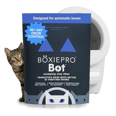 BoxiePro Bot Probiotic Cat Litter for Automatic Litter Boxes, 40+ Day Odor Control, Clumping Clay Kitty Litter, Odor Eliminating Probiotics, Low Dust, No Fragrances, 16 lb