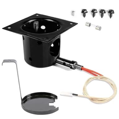 Upgraded Fire Burn Pot and Hot Rod Ignitor Kit Replacement Parts for Traeger, Pit Boss & Camp Chef Pellet Grill Smoker, Durable Fire Burner Pot with Ash Remover, Screws & Fuse, Enamel Fire Pot