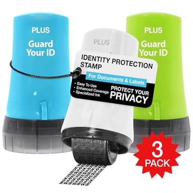 Guard Your ID Advanced Roller 3-Pack — Identity Theft Protection Stamp, Privacy Roller for Mail, Documents & Labels, Shredder Alternative, 1,000 Impressions per Roller (Turquoise, Green, White)