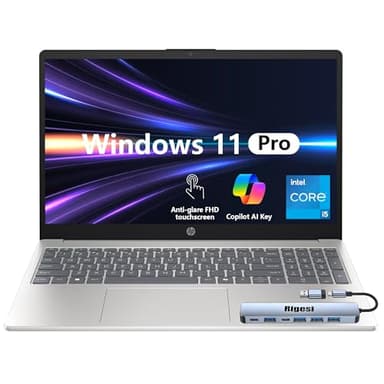 HP 15.6" FHD Touch Laptop, Intel i5, 16GB RAM, 512GB SSD, Windows 11 Pro, Wi-Fi 6, Flagship Business Laptop Bundle with Docking Station – Natural Silver