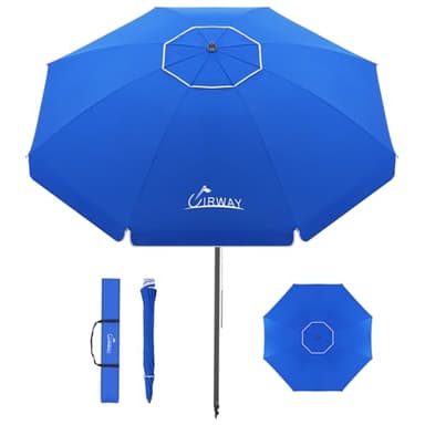 UIRWAY 8.5FT Beach Umbrella, Heavy Duty Windproof Beach Umbrellas with Sand Anchor & Tilt, Sun Protection Portable Beach Umbrella with Carrying Bag for Beach, Patio Garden Pool Outdoor