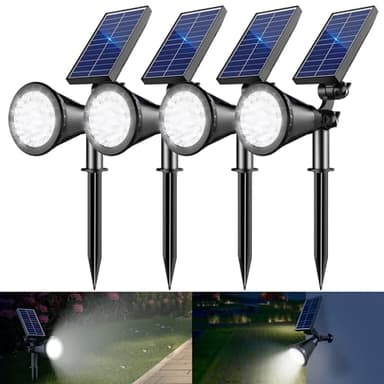 APOMAO Solar Spot Lights Outdoor, 36 LEDs 1000LM Adjustable Solar Lights Outdoor Waterproof, 2-in-1 Solar Powered Spotlights Landscape Lighting for Garden, Yard, Pathway- 4 Pack (Cool White)