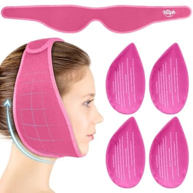 Hilph Wisdom Teeth Ice Pack Head Wrap – Face Ice Pack for Jaw Oral Surgery & TMJ Relief, Upgraded Large Jaw Ice Wrap with 4 Hot Cold Gel Packs for Dental Surgery, Tonsillectomy, Tooth Extraction, Pink