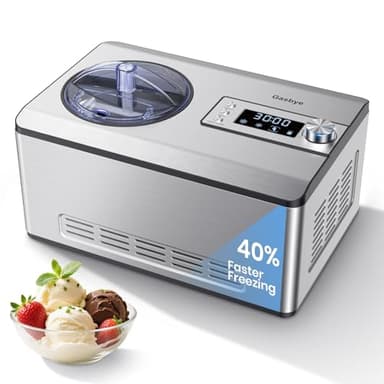 Gasbye Ice Cream Maker with Upgraded Compressor, [40% Faster Freezing], No Pre-Freezing Needed, LED Display, 2.1 Qt Capacity, Easy Operation for Ice Cream & Yogurt, Stainless Steel
