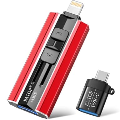 EATOP 512GB Flash Drive Intended for Phone Tablet Androidphone and Computers, 4 in 1 Photo Stick for Phone Memory Storage Easily Backup Photos Videos, Plug and Play, No App Required (Red)