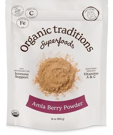 Organic Traditions Amla Powder, Amla Powder Organic from Indian Gooseberry, Wholefood Vitamin C Fruit for Smoothies Juices and Recipes, Superfood Plant Based Non GMO Powdered Amla Fruit, 1lb/ 16oz Bag