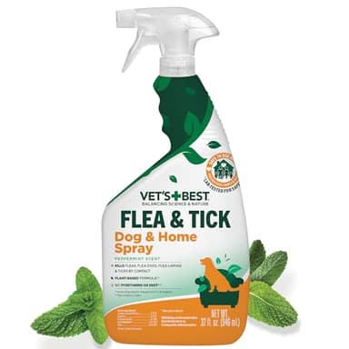 Vet’s Best Indoor Flea and Tick Spray – Dog Flea and Tick Treatment for Home, Plant-Based Formula with Natural Oils, Kills Fleas, Eggs & Ticks on Contact, Made in USA, 32 oz