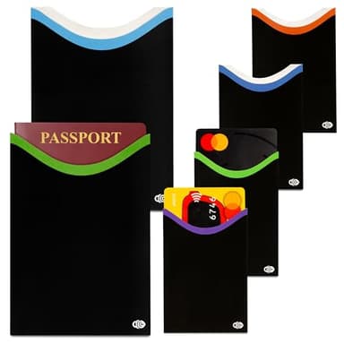 RFID Blocking Sleeves for Credit Cards & Passport (4 Short Side Card & 2 Passport Sleeves) RFID Card Holder and Protector Sleeve for Credit, Passport Identity Theft Protection Travel Wallet Slim