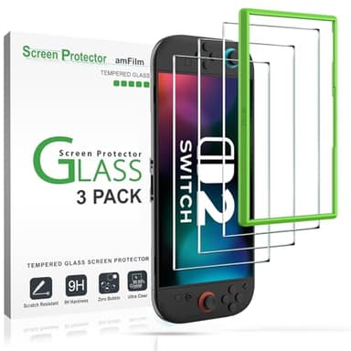 amFilm Tempered Glass Screen Protector Compatible with Nintendo Switch 2 7.9" 2025 Alignment Installation Frame (3-Pack)