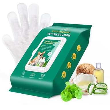 CHPPEY 20PCS Pet Cleaning and Deodorizing Grooming Glove Wipes for Dogs and Cats, Extra Thick Nourish Fur No-Rinse Grooming Wipes for Daily Care and Travel, Hypoallergenic