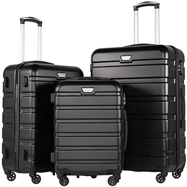 Coolife Luggage 3 Piece Set, Lightweight Durable Hardshell Suitcase set with 360° Spinner Wheels, TSA-approved Lock, Checked Family Travel Luggage sets, 20/24/28 Inch, Black