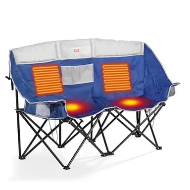 SUNNYFEEL Heated Double Camping Chair, Oversized Folding Loveseat Chair, Heavy Duty Portable/Foldable Lawn Chair for Beach/Outdoor/Travel/Picnic, Fold Up Camp Chairs for Adults 2 People