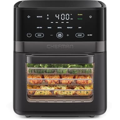 Chefman Air Fryer 6-in-1, XL 14-Quart Multifunctional Airfryer with Touchscreen Controls, Rotisserie, Food Dehydrator, Convection Oven, Bake, Broil, and Reheat Functions, Windowed Door – Black