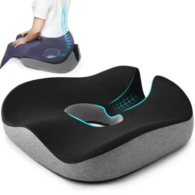 anzhixiu Concave U Surface Donut Pillow for Tailbone Pain Cradle Tailbone Reducing Pressure on Pelvis- Hemorrhoid Pillow for Office, Car, Home Seat-Gray (Black/Gray)