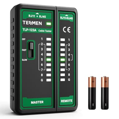 TESMEN TLP-123A Network Cable Tester for RJ11 RJ45, Ethernet Wire Tool for CAT5/CAT5E/CAT6/CAT6A/CAT7/UTP&STP, LAN & TEL Continuity Test, Suitable for Cable Maintenance - Green