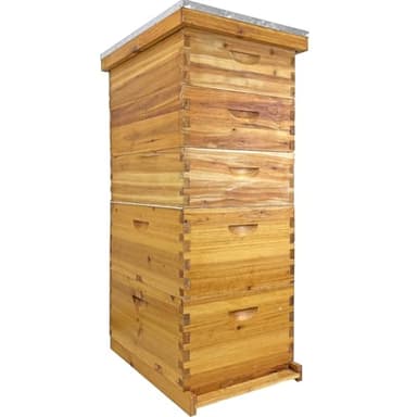 RJFKSNC 5-Layer Langstroth Bee Hive Kit, 100% Beeswax Coated Wood Beehive Includes 2 Deep Breeding Boxes and 3 Medium Super Boxes, 10-Frame Standard Bee House with Metal Top Cover, No Frames