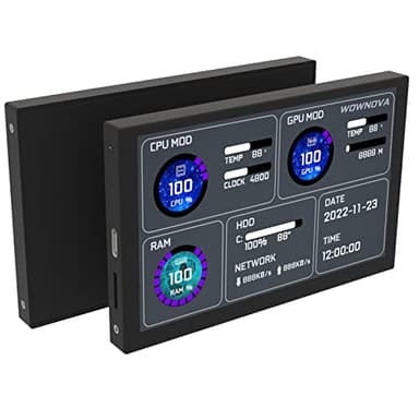 WOWNOVA 5" Computer Temp Monitor, Dynamic Theme Supported, ARGB PC Case Sensor Panel, IPS Type-C USB Mini Secondary Screen, CPU RAM HDD Data Monitor (Black)