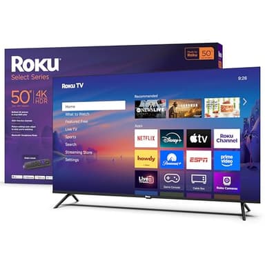 Roku Smart TV – 50-Inch Select Series, 4K HDR TV – Roku TV with Roku Remote – Flat Screen LED Television with Wi-Fi for Streaming Live Local News, Sports, Family Entertainment