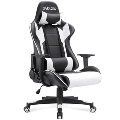 Homall Gaming Chair, Office Chair High Back Computer Chair Leather Desk Chair Racing Executive Ergonomic Adjustable Swivel Task Chair with Headrest and Lumbar Support (White)