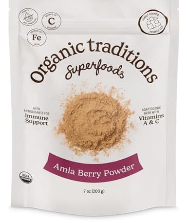 Organic Traditions Amla Powder, Amla Powder Organic from Indian Gooseberry, Wholefood Vitamin C Fruit for Smoothies Juices and Recipes, Superfood Plant Based Non GMO Powdered Amla Fruit, 200g /7oz Bag