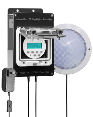 Automatic Chicken Coop LED Light with Timer, Daylight Extender for Hens, IP 65 Waterproof, Warm Light Supplement for Boost Egg Production in Winter