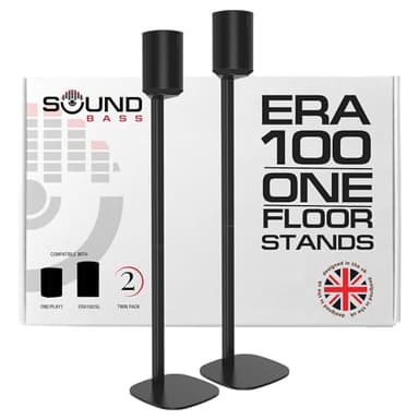 Sound bass ERA 100 Floor Stand, Twin (2pcs), Compatible with Sonos ERA100 & ERA 100 SL, Sonos ONE & Play:1 Speakers, Accessories Included. Designed in The UK, Double, Pair (Black)