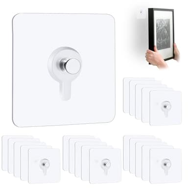 22 Pcs Drill Free Adhesive Wall Hooks, 40 lb Capacity Picture Hanging Hooks, Heavy Duty Picture Hangers Without Nails Strong Hold for Bathroom, Kitchen & Entryway
