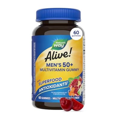 Nature’s Way Alive! Men’s 50 Plus Multivitamin Gummy, Daily Chewable Multivitamins for Men with B-Vitamins, Vitamin D3 & Zinc, Supports Heart, Eye & Energy Metabolism,* Fruit-Flavored, 60 Gummies