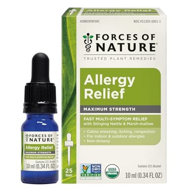 Forces of Nature Allergy Relief, Organic Maximum Strength Homeopathic Medicine, 0.34 Fl Oz, Immune Support & Multi Symptom Relief from Indoor & Outdoor Allergies, Runny Nose, Itchy Eyes, Non-Drowsy