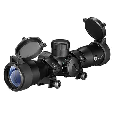CVLIFE 4x32 Crossbow Scope, Red Green Illuminated Compact Crossbow Scopes for Hunting 20-100 Yards, Circles and Rangefinder Etched Glass Reticle Optic,with 20mm Mounts