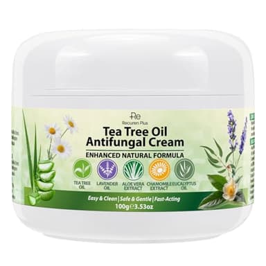 Recuren Plus Antifungal Cream with Tea Tree Oil – Advanced Herbal Relief for Skin Fungus, Jock Itch, Eczema, Athlete's Foot, Tinea Versicolor, Natural Treatment – 100g