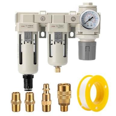 LNCHKA Air Filter Dryer 3/8 NPT Auto Drain+Semi-Auto Drain-Double Air Filters,Air Pressure Regulator,Air Compressor Water Separator(0-150PSI)