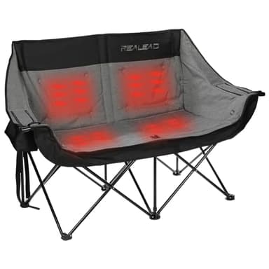 REALEAD Heated Double Camping Chair - Portable Heated Loveseat Chairs for Outdoor Sports with 3 Heat Levels and 4 Heating Zones - Heating Folding Chairs for Outside - Battery NOT Included