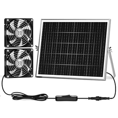 pqins 5.5'' Solar Greenhouse Fan 2 Kit, 30W Solar Powered Exhaust and Intake Chicken Coop Fan, Strong Airflow & Waterproof, 16.5 ft Cord, for Outdoor Shed Air Circulation and Ventilation, No Battery