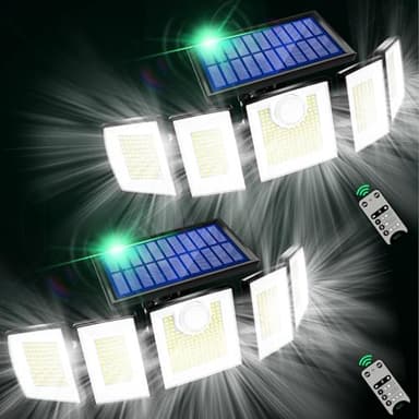 Solar Lights Outdoor Waterproof Motion Sensor - 416 LEDs 3000 Lumens Super Bright 3 Brightness 3 Modes 2400mAh 360° Illumination 32ft Solar Flood Security Light for Outside (‎With Remote Control, 2)
