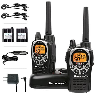Midland GXT1000VP4 GMRS Two-Way Radio (50 Channel, Long Range, 142 Privacy Codes, SOS, NOAA, Rechargeable Nickel Battery, Black/Silver 2-Pack)