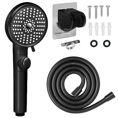 RV Shower Head with Hose, High Pressure 5 Mode Shower head Replacement, Handheld Showerhead for RV/Campers, Travel Trailer for Water Saving, Showerheads Holder and Hose, On Off Switch, Black