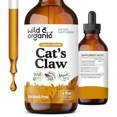 Wild & Organic Cats Claw Herb Supplement - Immune Support - Pure Cats Claw Tincture - Add to Tea Liquid Drops - Uncaria Tomentosa Bark - Vegan, Sugar & Alcohol-Free - 4 fl oz