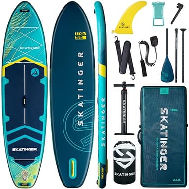 Skatinger 11'6×35" Super Wide Inflatable Paddle Board, Ultra Stable Stand Up Paddleboards for 450lb/3 People/Family/Big Size w/Shoulder Strap, 100L Backpack, Ultra-Light All-Round Sup Board, Blue